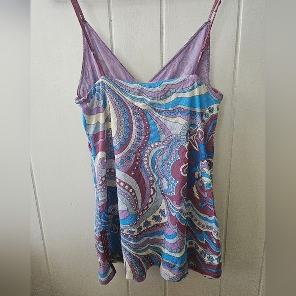 The Limited Size Small, Blue, Purple, Creme Patterned Spagetti Strap Tank - Picture 4 of 6